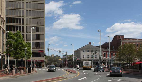 Looking north across Massachusetts Avenue, down Prospect Street, from River Street, 2010.
